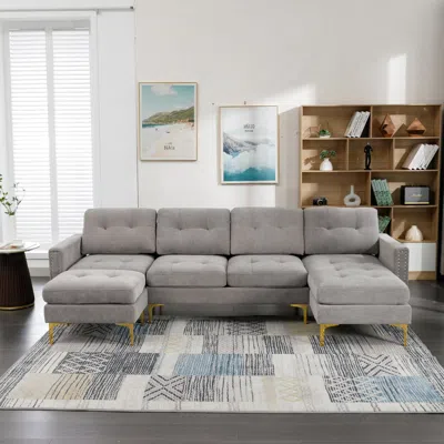 Streamdale Furniture Streamdale 110" L-shape Convertible Sectional Sofa With Ottoman