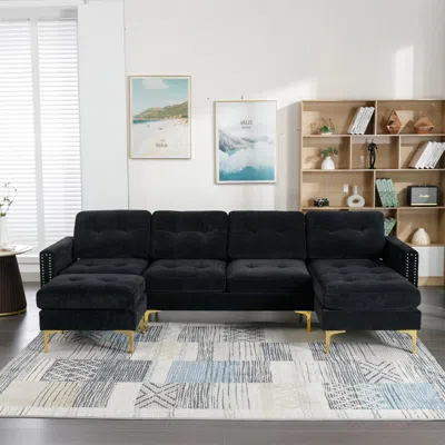 Streamdale Furniture Streamdale 110" L-shape Convertible Sectional Sofa With Ottoman