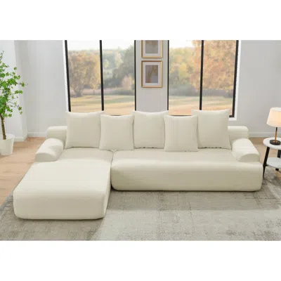 Streamdale Furniture Streamdale 110" Modern L-shape Sectional Sofa, Beige Velvet
