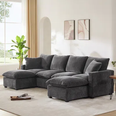 Streamdale Furniture Streamdale 110x57" Modern U Shape Modular Sofa, 6 Seat Chenille Sectional In Gray