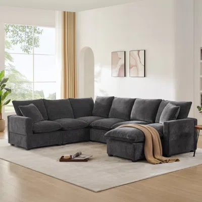 Streamdale Furniture Streamdale 110x84" Modern U Shape Modular Sofa, 7 Seat Chenille Sectional In Gray