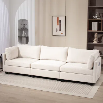 Streamdale Furniture Streamdale 111.42x32.28" 3-seater Chenille Sofa - Comfy, Cloud-soft, With Side Pocket