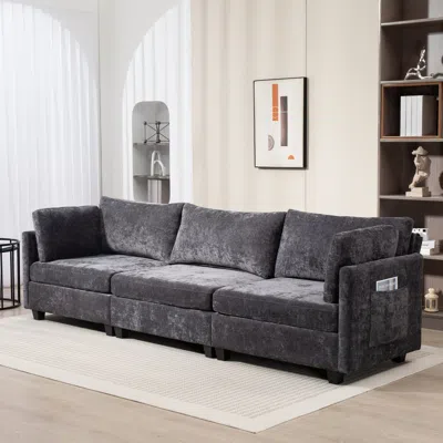 Streamdale Furniture Streamdale 111.42x32.28" 3-seater Chenille Sofa - Comfy, Cloud-soft, With Side Pocket
