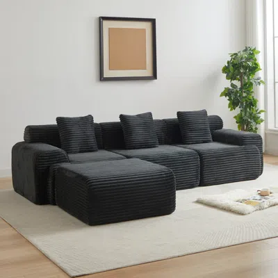 Streamdale Furniture Streamdale 114-inch Corduroy Modular Sofa With Inlaid Design, 3 Pillows, Wider Backrest, 4 Modules.