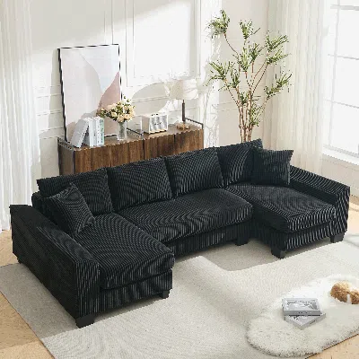 Streamdale Furniture Streamdale 114" U-shaped Corduroy Sleeper Sofa Bed