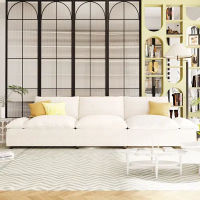 Streamdale Furniture Streamdale 119.5" 3 Seater Sofa With 2 Storage Units In White