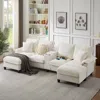 Streamdale Furniture Streamdale 120" Corduroy Sectional Sofa Bed W/storage, Cup Holders - Beige In White