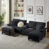 Streamdale Furniture Streamdale 120" Corduroy Sectional Sofa Bed W/storage, U-shape, 4-seater, Cup Holders - Black In Black