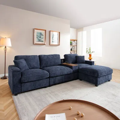 Streamdale Furniture Streamdale 120" L-shaped Sectional Sofa With Drop Down Table & Storage Ottoman