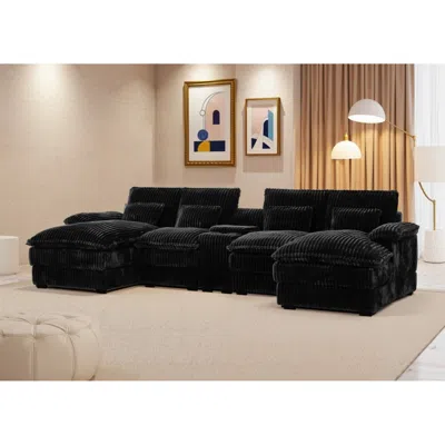 Streamdale Furniture Streamdale 120" U-shaped Sofa W/ Console Table, Usb Ports & Pillows