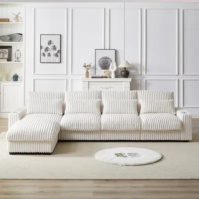 Streamdale Furniture Streamdale 126" Corduroy L-shaped Sofa W/ Cup Holder, Usb, Pillows & Ottoman