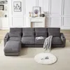 Streamdale Furniture Streamdale 126" Corduroy L-shaped Sofa W/ Cup Holder, Usb, Pillows & Ottoman