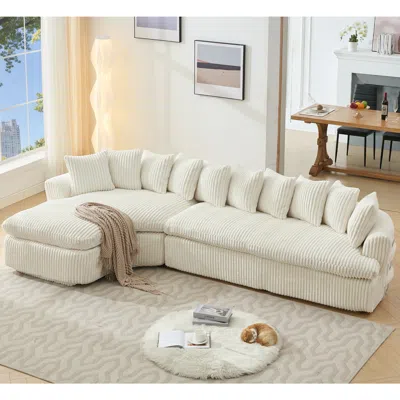 Streamdale Furniture Streamdale 127" Large Beige Corduroy Sectional Sofa - Curved Design, High-resilience Foam