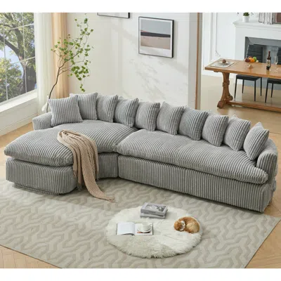 Streamdale Furniture Streamdale 127" Large Curved Sectional Sofa, Corduroy, L-shape - Gray