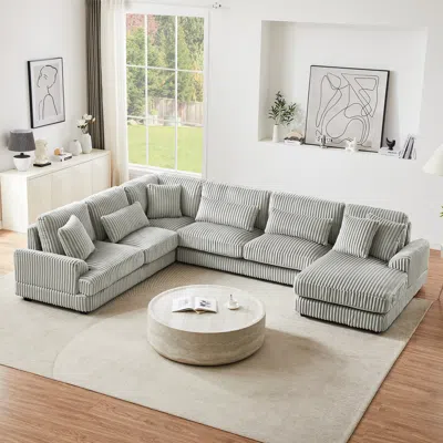 Streamdale Furniture Streamdale 129" U-shaped Sectional Sofa In Corduroy With Chaise