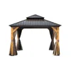 Streamdale Furniture Streamdale 12'x12' Hardtop Gazebo With Cedar Wood Frame And Curtains