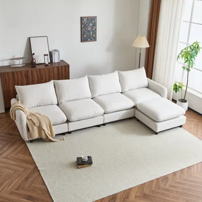 Streamdale Furniture Streamdale 130" Oversize 5-piece Modular Sectional Sofa With Ottoman In White