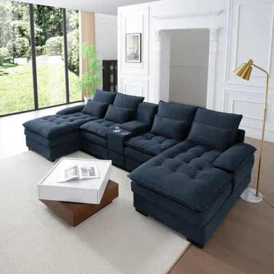 Streamdale Furniture Streamdale 130" U-sofa With Console, Cup Holders, Sleeper Couch Set