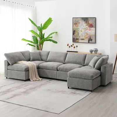 Streamdale Furniture Streamdale 130*65" Modern Modular Cloud Sofa Bed In Gray