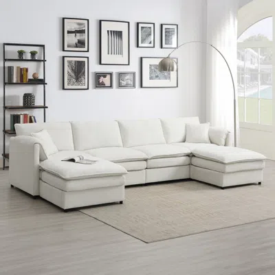 Streamdale Furniture Streamdale 134*66" Chenille Modular Sectional Sofa In White