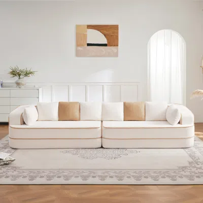 Streamdale Furniture Streamdale 135" Teddy Fabric No Assembly 32d High Density Sponge Boneless Sofa, White