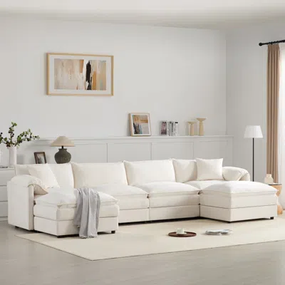 Streamdale Furniture Streamdale 136" Chenille U-shaped Sectional Sofa With Ottomans