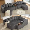 Streamdale Furniture Streamdale 137.5" U-shaped Sofa, Usb/wireless Charge, Cup Holder, Movable, Gray Corduroy