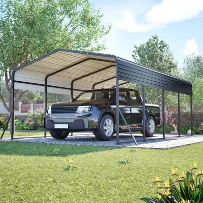 Streamdale Furniture Streamdale 13x20 Ft Metal Carport W/ Reinforced Frame & 4 Poles, Steel Roof Shelter In Black