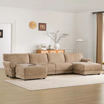 Streamdale Furniture Streamdale 142" Modular U-shape Sofa With Usb Charger & Ottoman