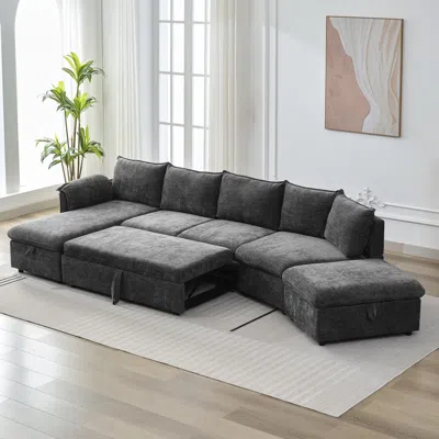 Streamdale Furniture Streamdale 146.9" L-shaped Sofa Sectional Sofa Couch Pull-out Sofa Bed With A Movable Storage Ottoma In Gray