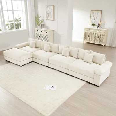 Streamdale Furniture Streamdale 170" Oversized Cloud Modular L-shape Sectional Couch, Cream Corduroy, Ottoman, 12 Pillows