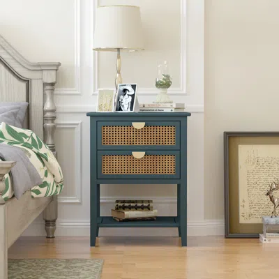 Streamdale Furniture Streamdale 2 Drawer Side Table Rattan