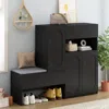 Streamdale Furniture Streamdale 2-in-1 Shoe Cabinet With Cushion & Arched Doors