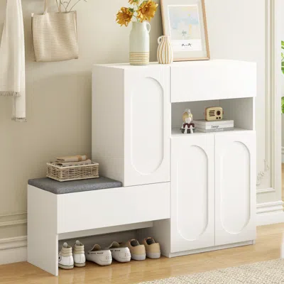 Streamdale Furniture Streamdale 2-in-1 Shoe Cabinet With Cushion & Arched Doors