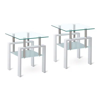 Streamdale Furniture Streamdale 2-layer Tempered Glass End Table With Storage