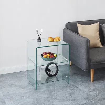 Streamdale Furniture Streamdale 2 Layer Tempered Glass Side Table, Clear Glass Sofa Table