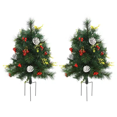Streamdale Furniture Streamdale 2-pack 22.5in Outdoor Pre-lit Artificial Pine Christmas Trees With Warm White Lights In Green