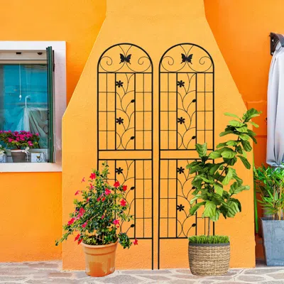 Streamdale Furniture Streamdale 2 Pack Metal Garden Trellis, 86.7" Black