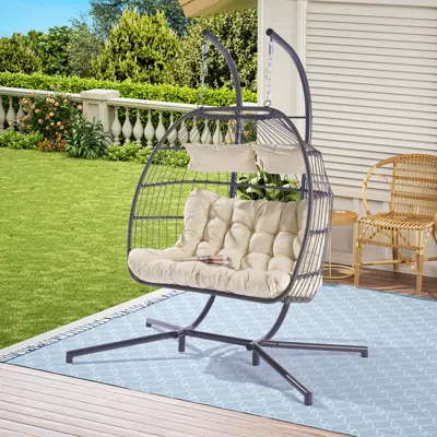 Streamdale Furniture Streamdale 2 Person Outdoor Rattan Hanging Chair Patio Wicker Egg Chair