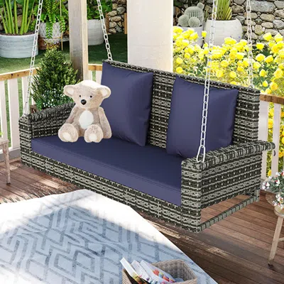 Streamdale Furniture Streamdale 2-person Wicker Hanging Porch Swing With Cushion