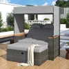 Streamdale Furniture Streamdale 2-piece Outdoor Rattan Daybed, Loveseat Sofa With Bench, Lounge Roof, Cushions (grey)