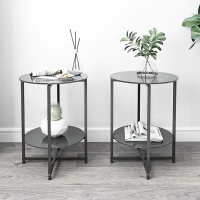 Streamdale Furniture Streamdale 2-piece Set (black) Tempered Glass End Table