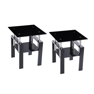 Streamdale Furniture Streamdale 2-piece Tempered Black Glass Sofa Table, Black Noghtstand