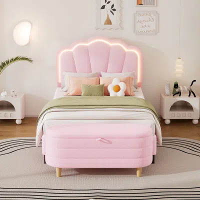 Streamdale Furniture Streamdale 2-pieces Bedroom Sets Twin Size Flower-shaped Upholstered Led Platform Bed With Storage O