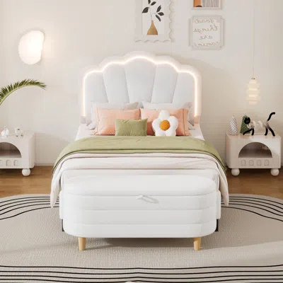 Streamdale Furniture Streamdale 2-pieces Bedroom Sets Twin Size Flower-shaped Upholstered Led Platform Bed With Storage O