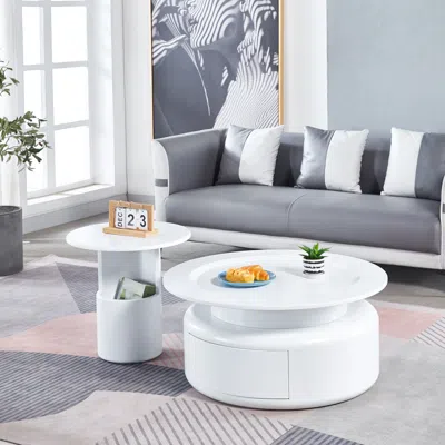 Streamdale Furniture Streamdale 2 Pieces White Mdf Round Coffee Table Set For Living Room
