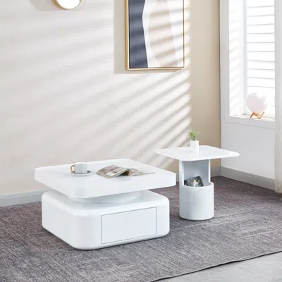 Streamdale Furniture Streamdale 2 Pieces White Mdf Square Coffee Table Set For Living Room