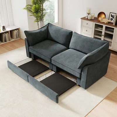 Streamdale Furniture Streamdale 2-seater Sofa W/ Pull-out Storage, Crescent Arms, Chenille Gray