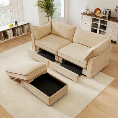 Streamdale Furniture Streamdale 2-seater Sofa With Storage Footstool - Chenille, Wheat