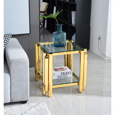 Streamdale Furniture Streamdale 20" Square End Table With Glass & Stainless Steel Storage